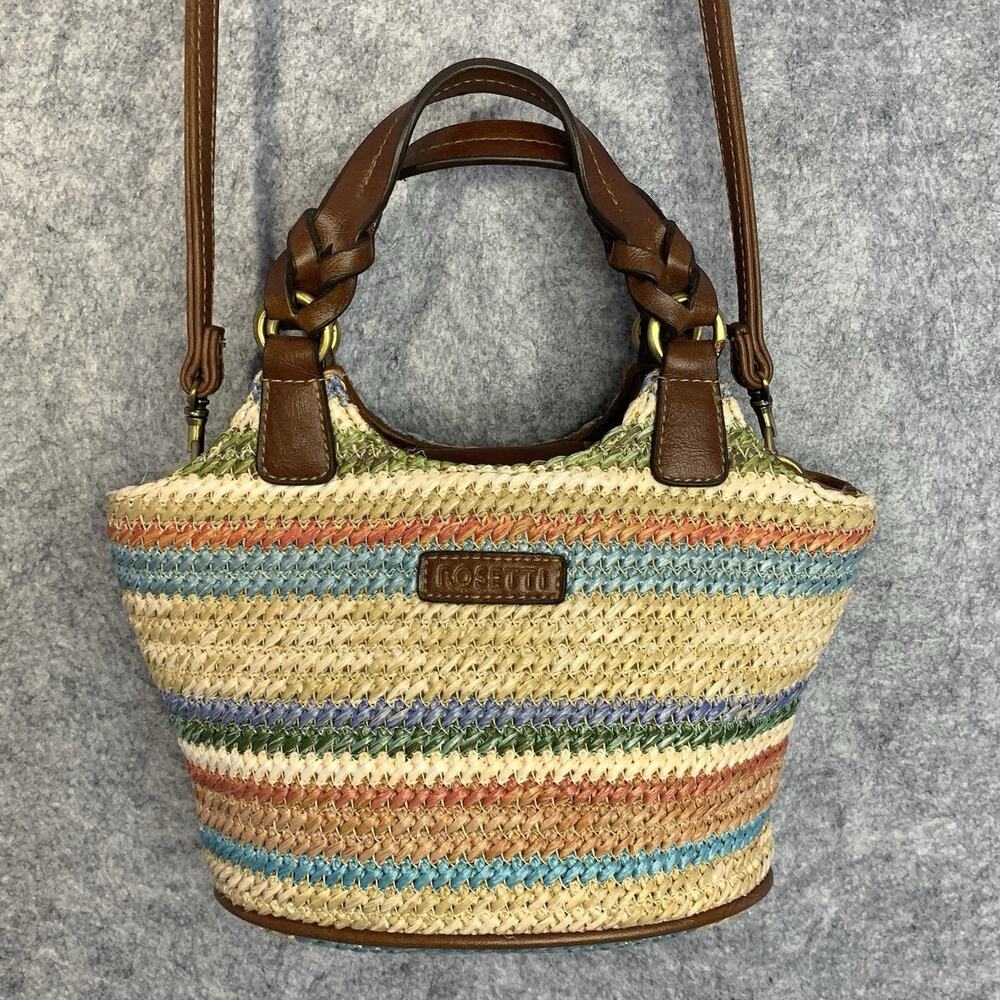 Rossetti Woven Convertible Crossbody Mini Bag Brown Leather Strap, Handles Boho